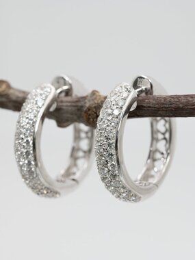 Estate 14K White Gold Huggies with Natural Earth Mined Diamond Accents